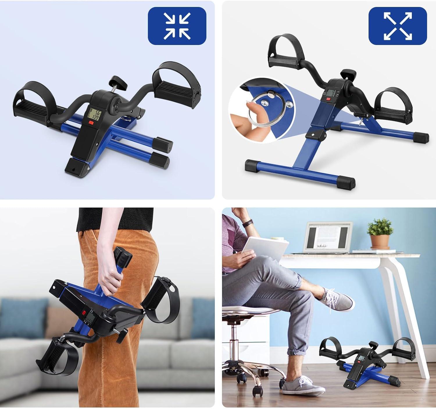 imageUten Folding Pedal Exerciser Under Desk Bike Pedal Exerciser Mini Under Desk Exercise Bike Foot Hand Cycle Portable Arm and Leg Exercise Peddler Machine with LCD MonitorBBlue