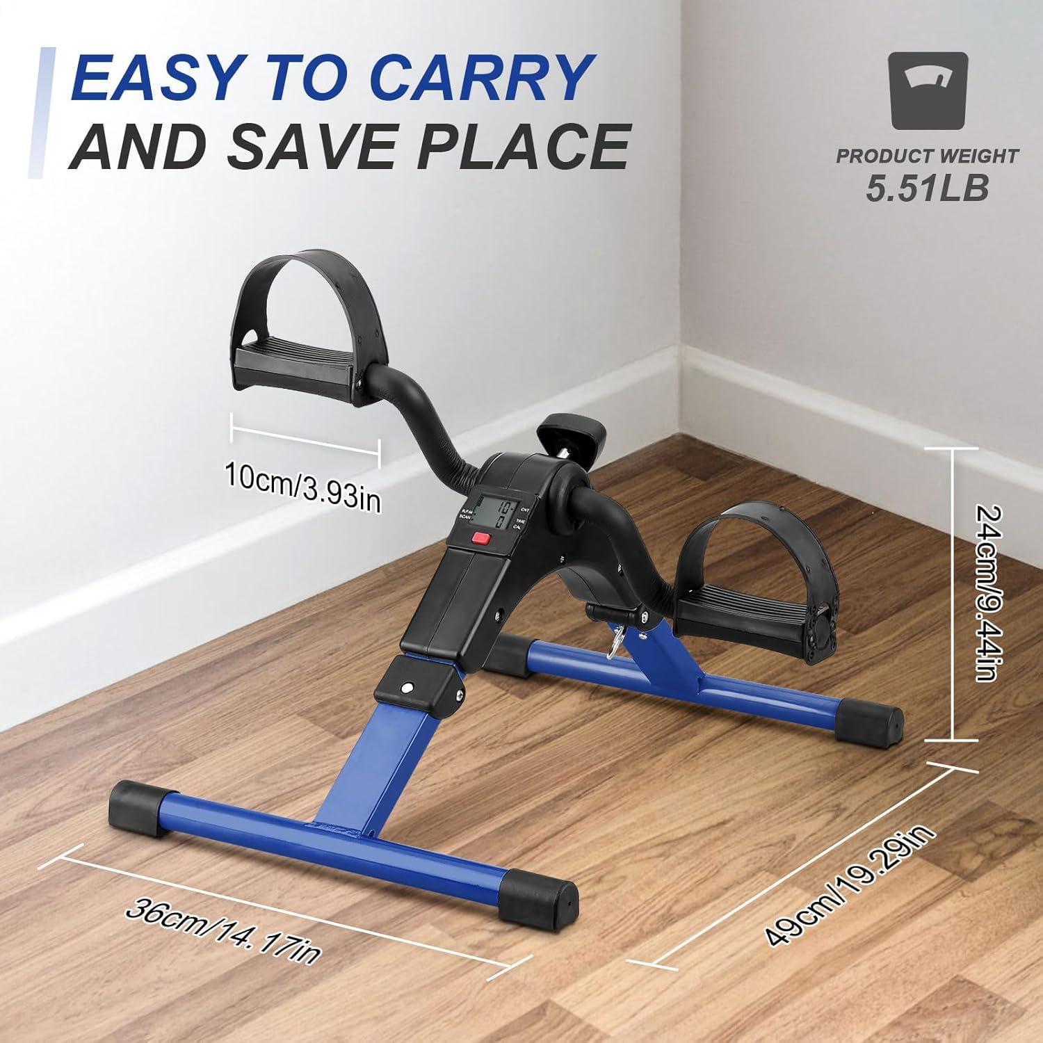 imageUten Folding Pedal Exerciser Under Desk Bike Pedal Exerciser Mini Under Desk Exercise Bike Foot Hand Cycle Portable Arm and Leg Exercise Peddler Machine with LCD MonitorBBlue