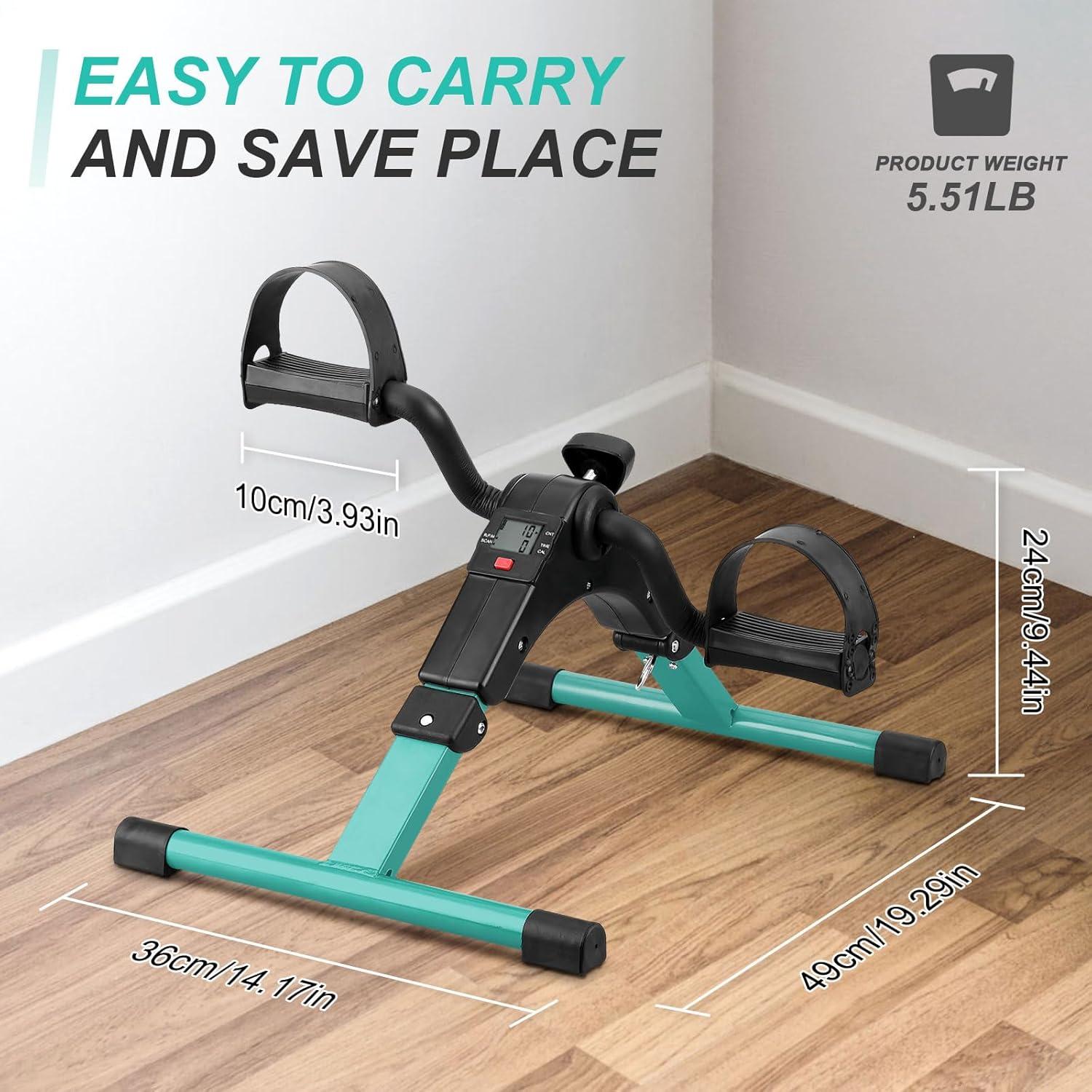 imageUten Folding Pedal Exerciser Under Desk Bike Pedal Exerciser Mini Under Desk Exercise Bike Foot Hand Cycle Portable Arm and Leg Exercise Peddler Machine with LCD MonitorAGreen