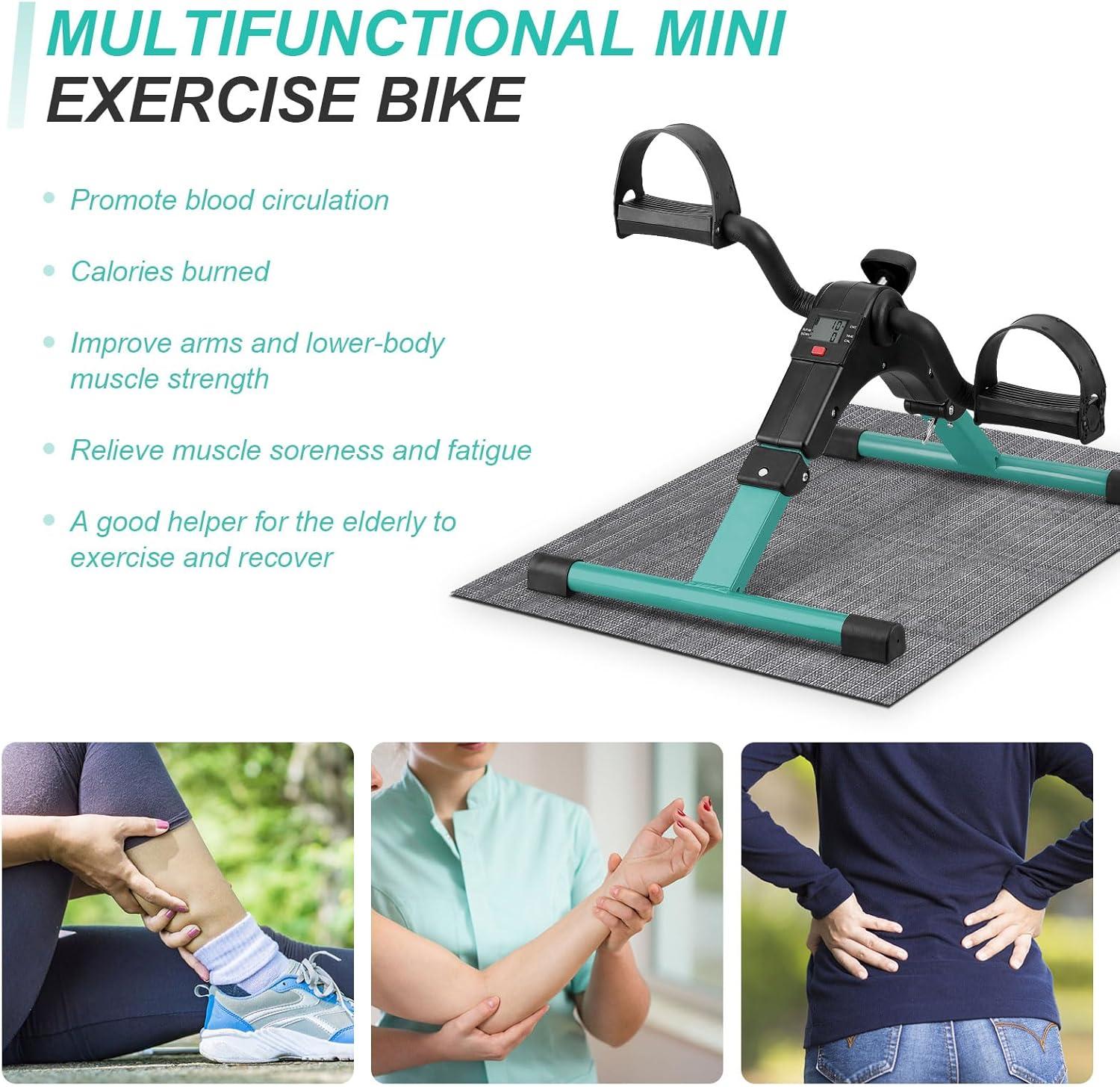 imageUten Folding Pedal Exerciser Under Desk Bike Pedal Exerciser Mini Under Desk Exercise Bike Foot Hand Cycle Portable Arm and Leg Exercise Peddler Machine with LCD MonitorAGreen