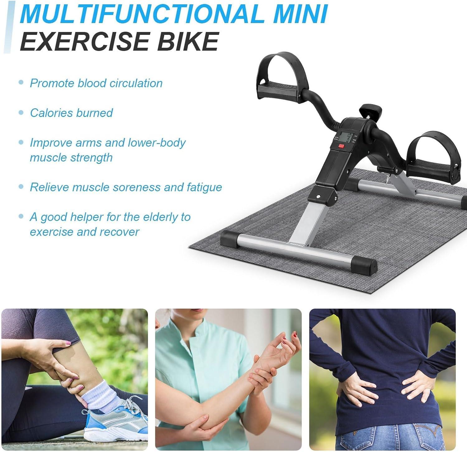 imageUten Folding Pedal Exerciser Under Desk Bike Pedal Exerciser Mini Under Desk Exercise Bike Foot Hand Cycle Portable Arm and Leg Exercise Peddler Machine with LCD MonitorSilver1