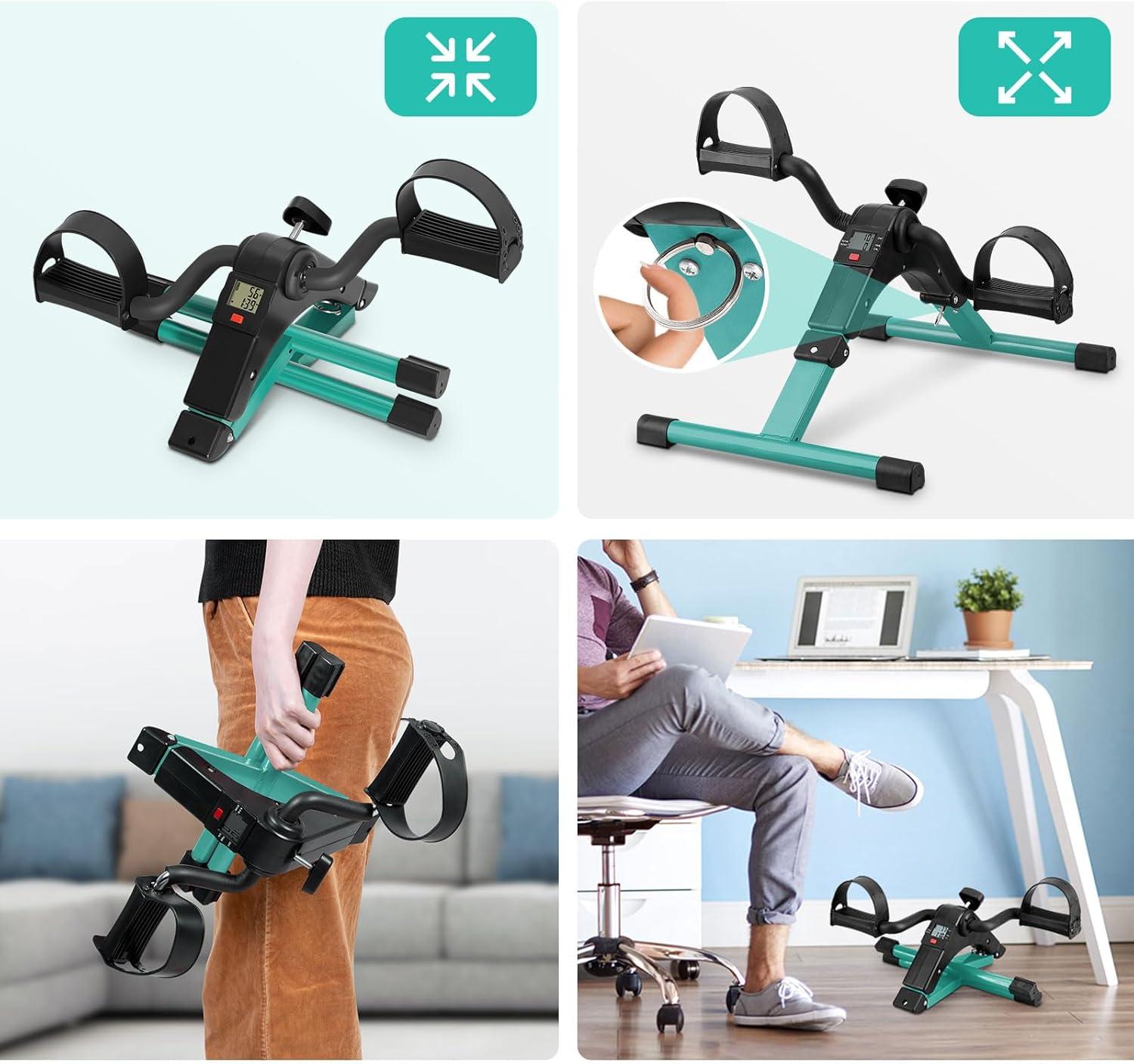 imageUten Folding Pedal Exerciser Under Desk Bike Pedal Exerciser Mini Under Desk Exercise Bike Foot Hand Cycle Portable Arm and Leg Exercise Peddler Machine with LCD MonitorAGreen