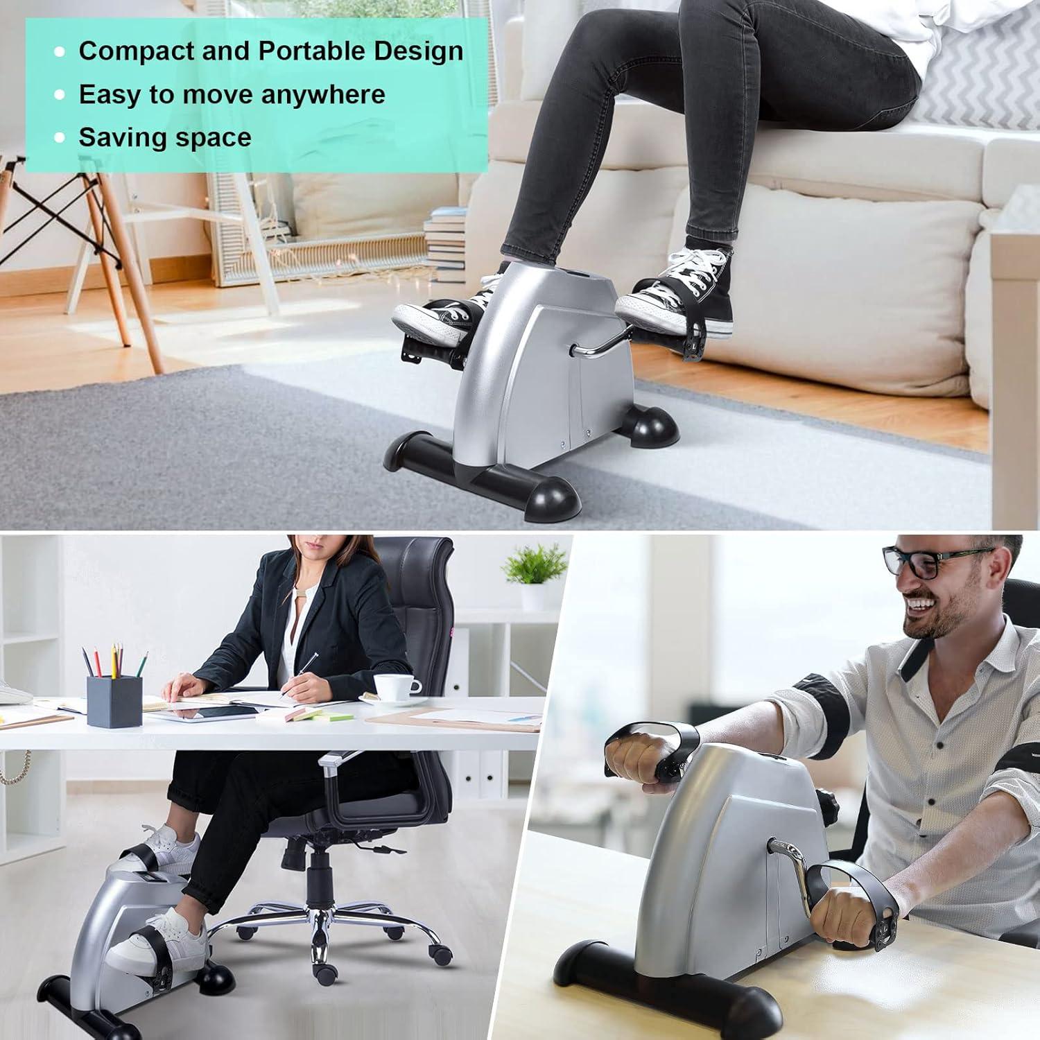 imageUten Mini Exercise Bike Under Desk Bike Arm ampamp Leg Peddler Machine with LCD Screen Displays Portable CycleSILVER