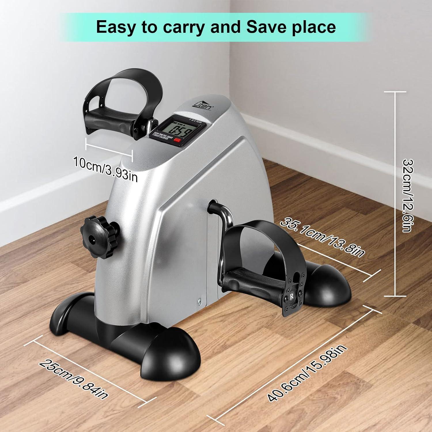 imageUten Mini Exercise Bike Under Desk Bike Arm ampamp Leg Peddler Machine with LCD Screen Displays Portable CycleSILVER