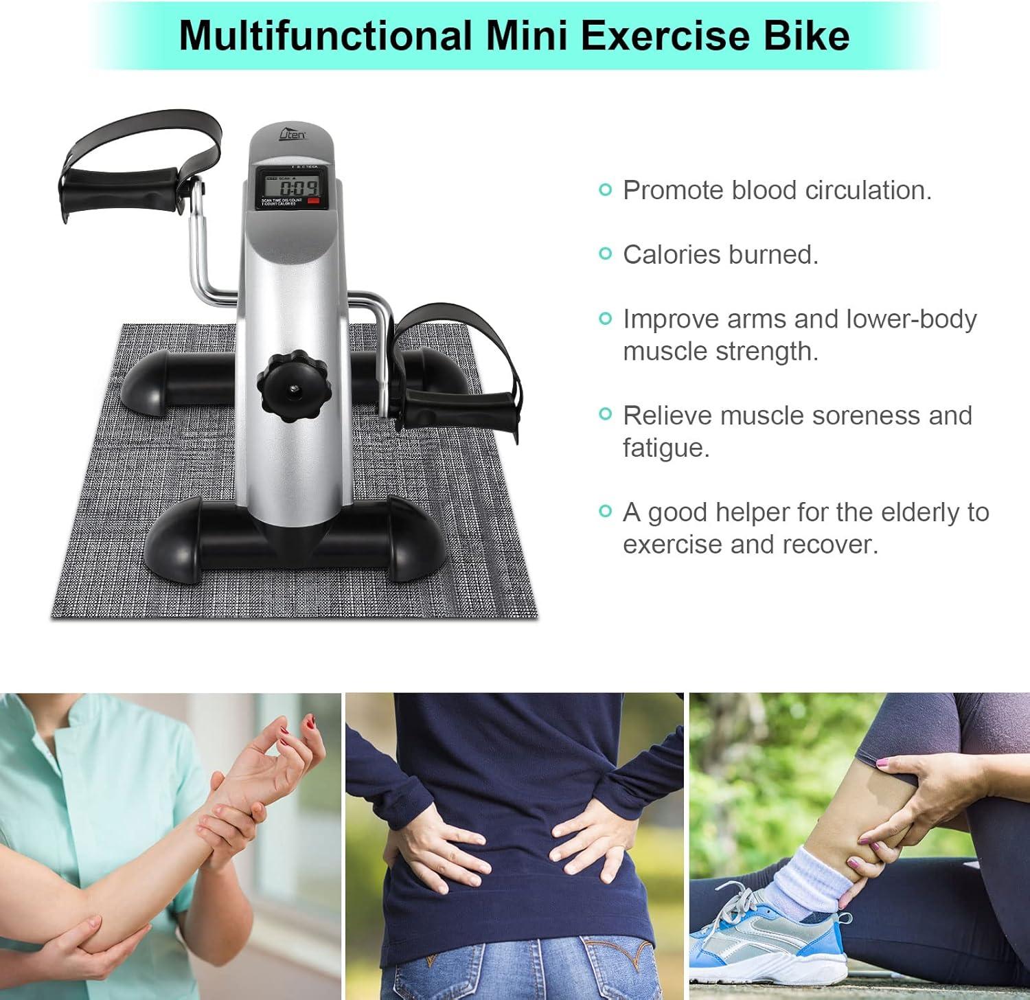 imageUten Mini Exercise Bike Under Desk Bike Arm ampamp Leg Peddler Machine with LCD Screen Displays Portable CycleSILVER