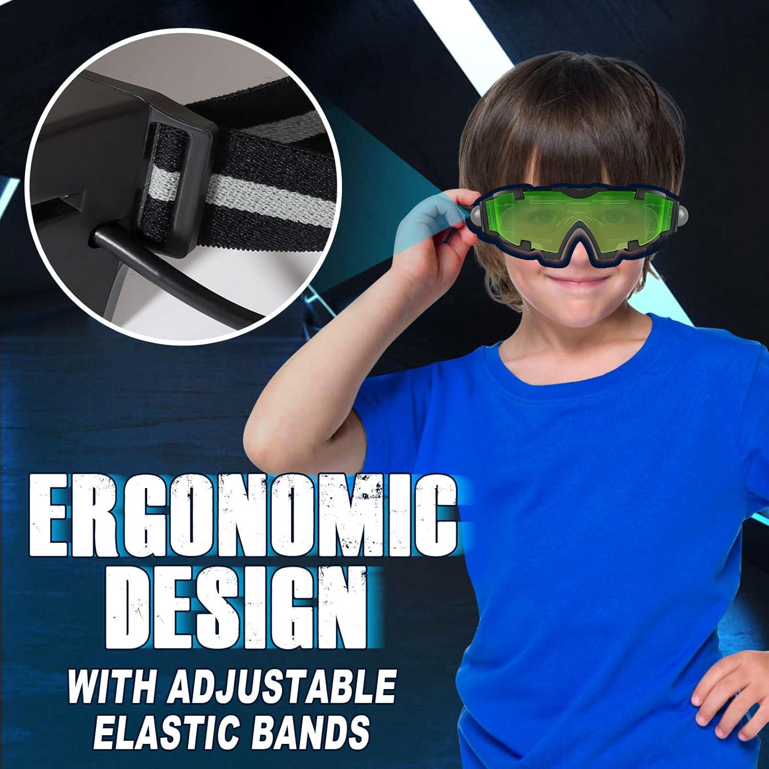imageUten Night vision Goggles for Kids Adjustable Elastic Band Glasses with LED Light Beams Spy Gear with FlipOut Lights Green Lens Spy Role Play Birthday Gifts and Christmas Gifts for Kids