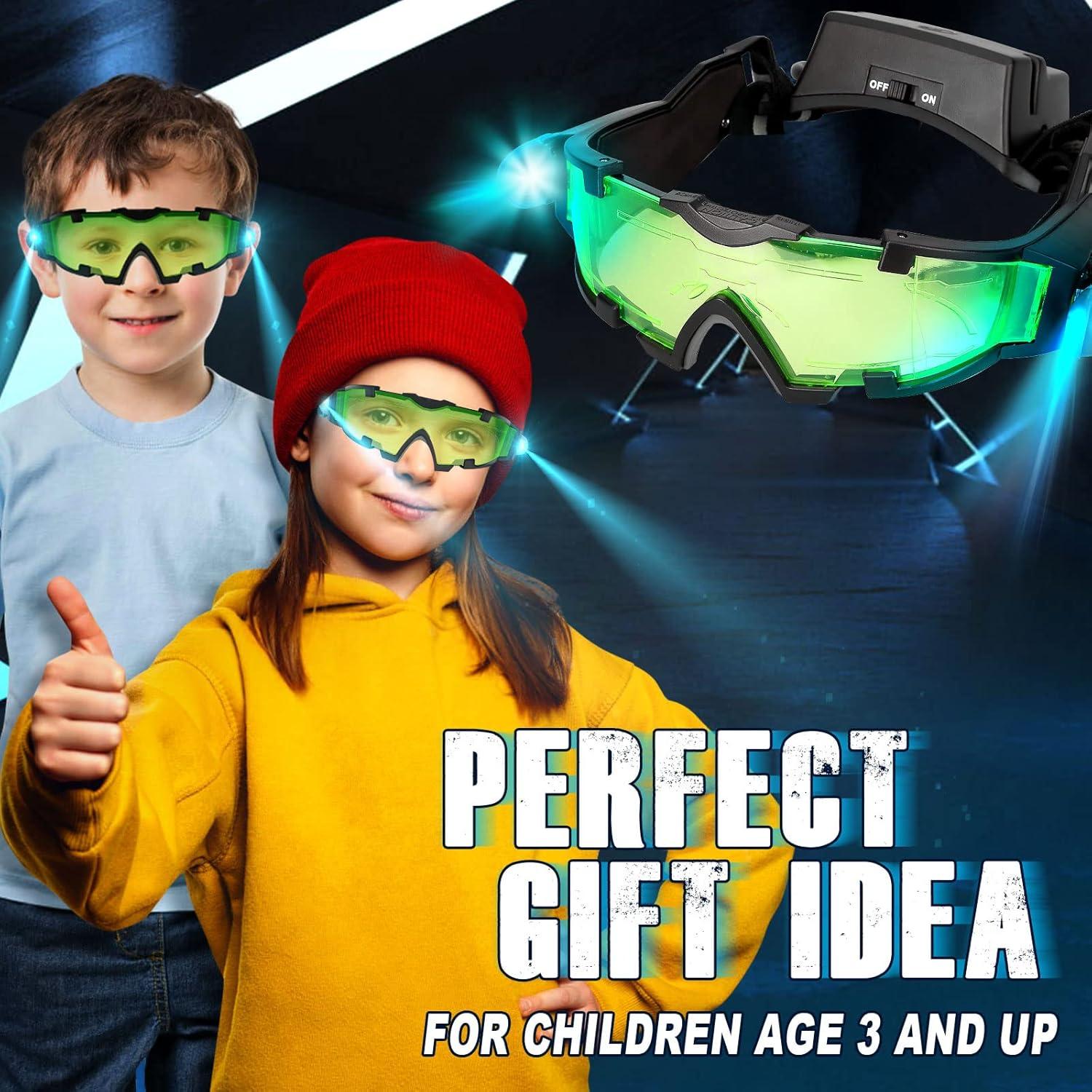 imageUten Night vision Goggles for Kids Adjustable Elastic Band Glasses with LED Light Beams Spy Gear with FlipOut Lights Green Lens Spy Role Play Birthday Gifts and Christmas Gifts for Kids