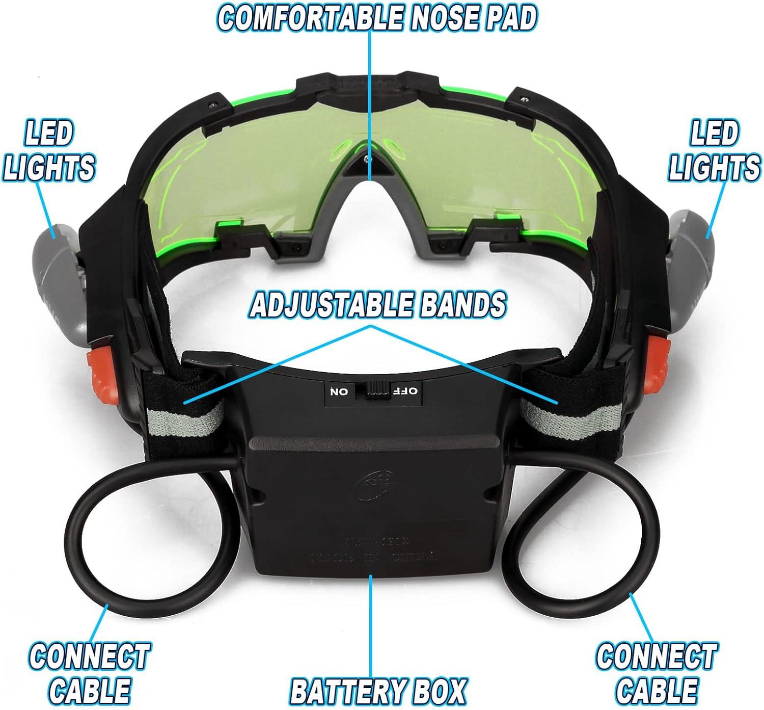 imageUten Night vision Goggles for Kids Adjustable Elastic Band Glasses with LED Light Beams Spy Gear with FlipOut Lights Green Lens Spy Role Play Birthday Gifts and Christmas Gifts for Kids
