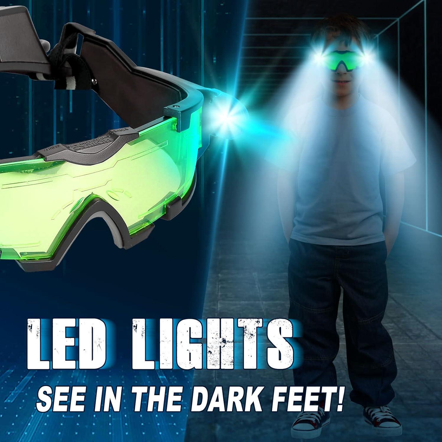 imageUten Night vision Goggles for Kids Adjustable Elastic Band Glasses with LED Light Beams Spy Gear with FlipOut Lights Green Lens Spy Role Play Birthday Gifts and Christmas Gifts for Kids