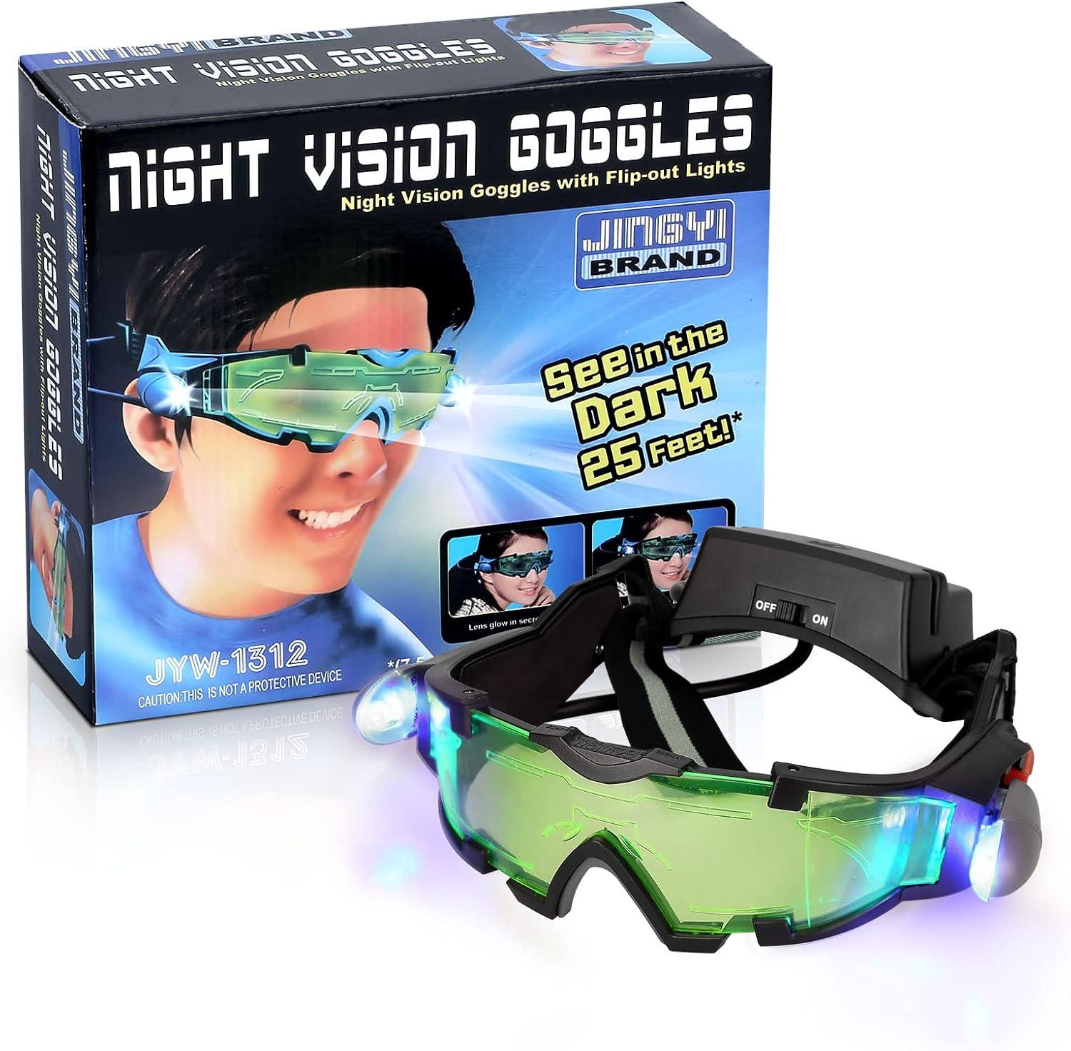 imageUten Night vision Goggles for Kids Adjustable Elastic Band Glasses with LED Light Beams Spy Gear with FlipOut Lights Green Lens Spy Role Play Birthday Gifts and Christmas Gifts for Kids