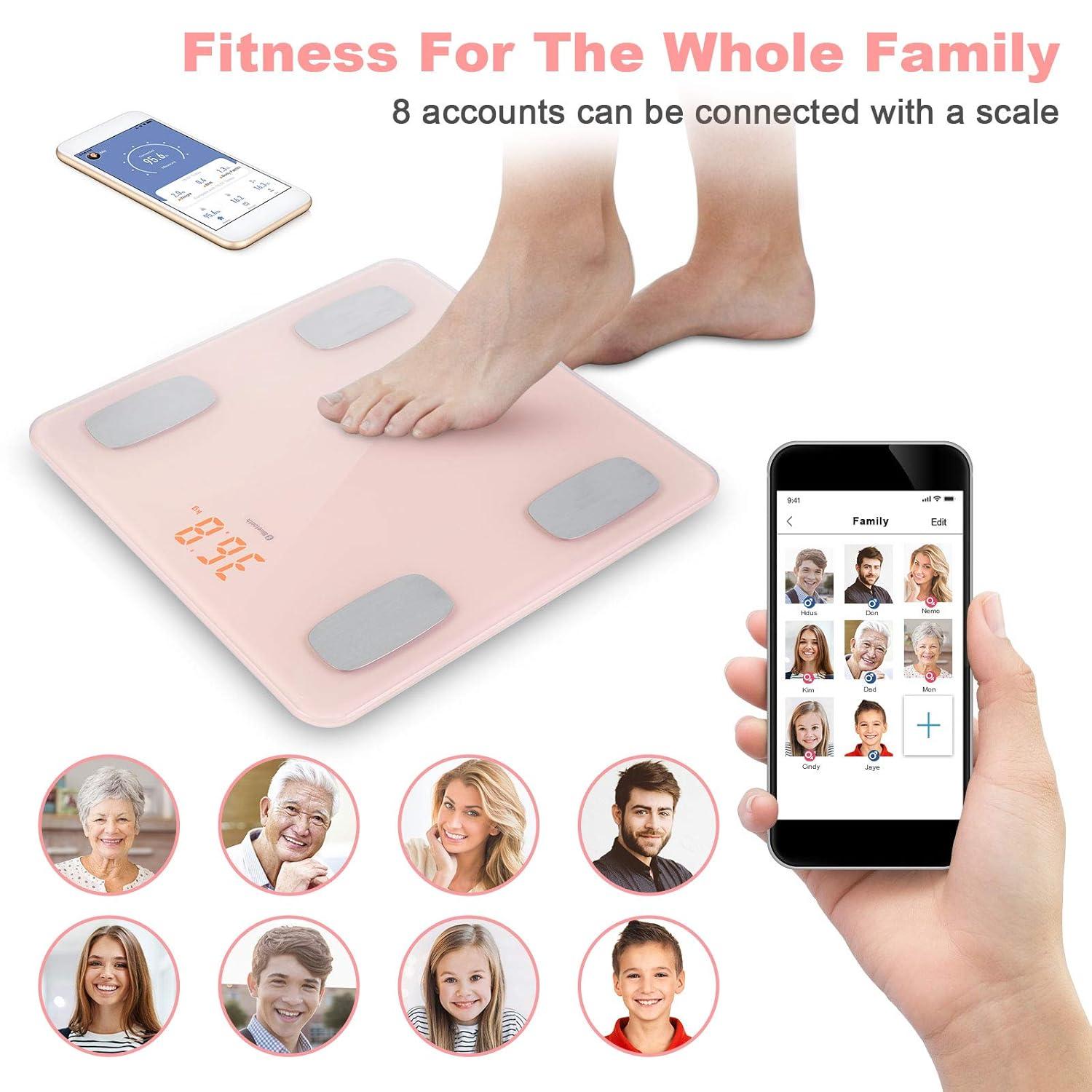 imageUten Smart Scale for Body Weight Digital Bathroom Weighing Wireless Scales with Body Fat and Water Weight for People Bluetooth BMI Electronic Body Analyzer Machine with Smartphone App 400lb Pink