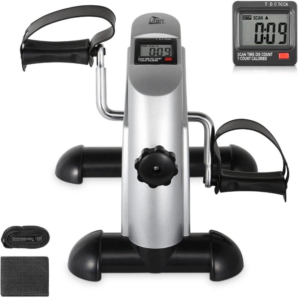 imageUten Mini Exercise Bike Under Desk Bike Arm ampamp Leg Peddler Machine with LCD Screen Displays Portable CycleSILVER