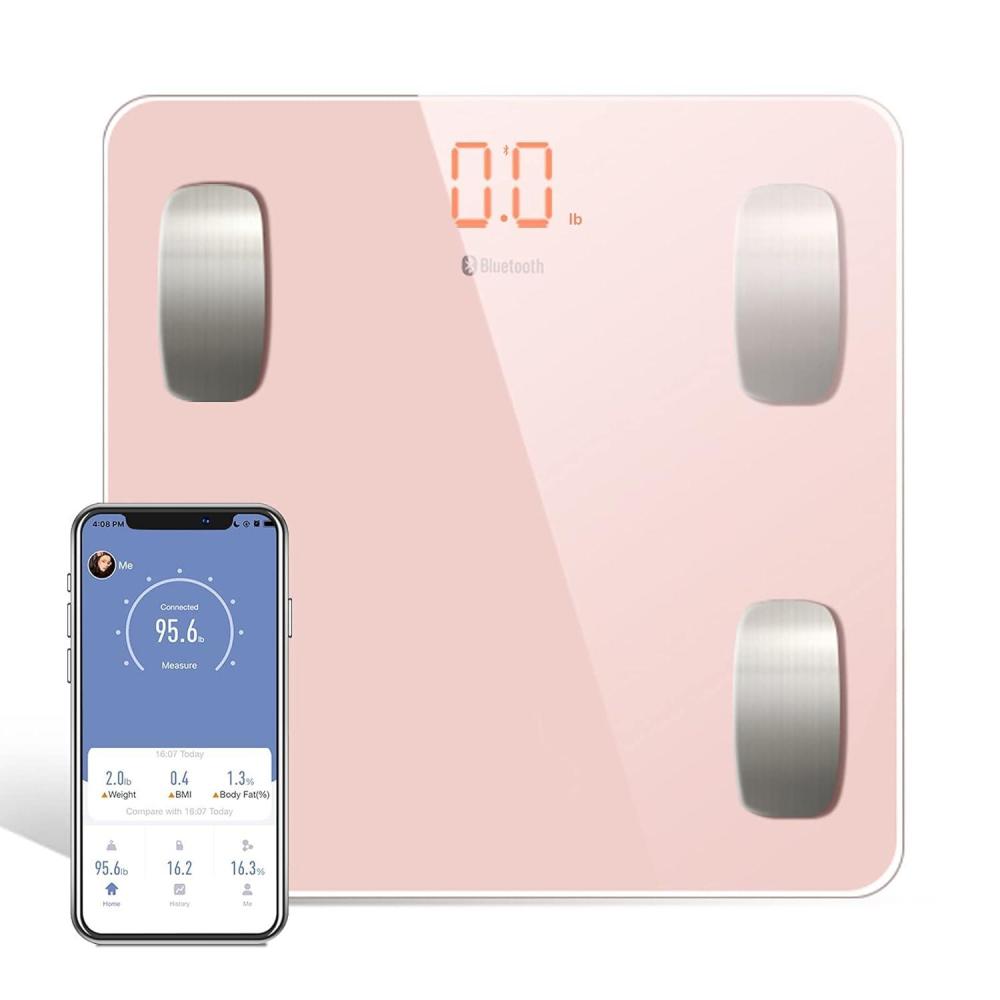 imageUten Smart Scale for Body Weight Digital Bathroom Weighing Wireless Scales with Body Fat and Water Weight for People Bluetooth BMI Electronic Body Analyzer Machine with Smartphone App 400lb Pink