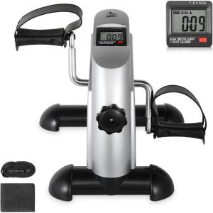 imageUten Mini Exercise Bike Under Desk Bike Arm ampamp Leg Peddler Machine with LCD Screen Displays Portable CycleSILVER