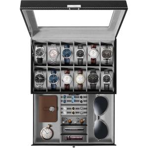 imageUten Watch Box 24 Slots Watch Case Watch Box Organizer Jewelry Storage with Large Glass Lid Watch Display Case Watch Box for Men ampamp WomenBlack  Grey