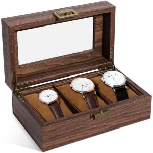 imageUten Watch Box 24 Slots Watch Case Watch Box Organizer Jewelry Storage with Large Glass Lid Watch Display Case Watch Box for Men ampamp WomenWood Grain PU