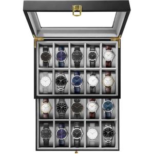 imageUten Watch Box with 10 Slots Watch Case Organizer with Golden Lock and Key Wooden Watch Display Storage Box with Removable Watch Cushions Velvet Lining Metal Clasp Gift for Men ampamp WomenBlack  Grey